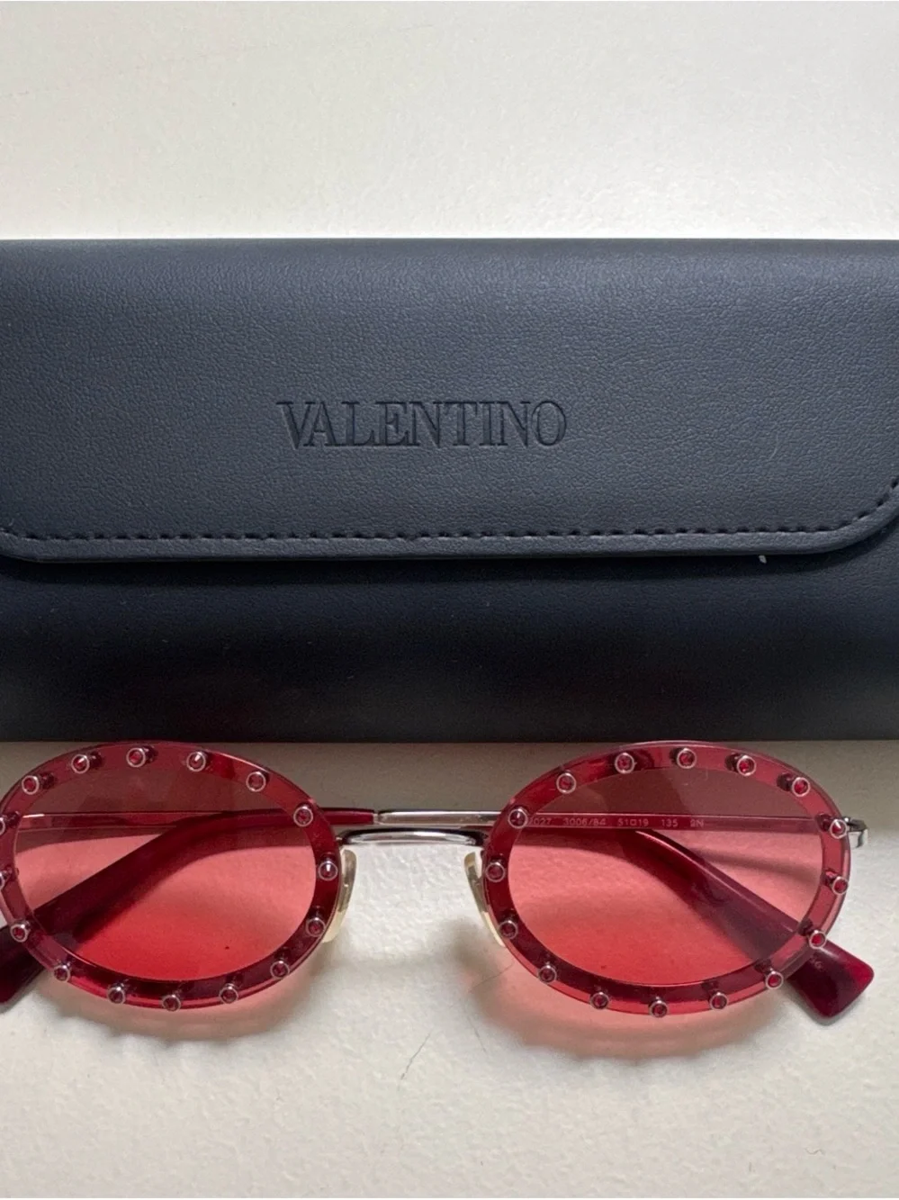 Valentino Red Oval Stud-Trim Sunglasses
